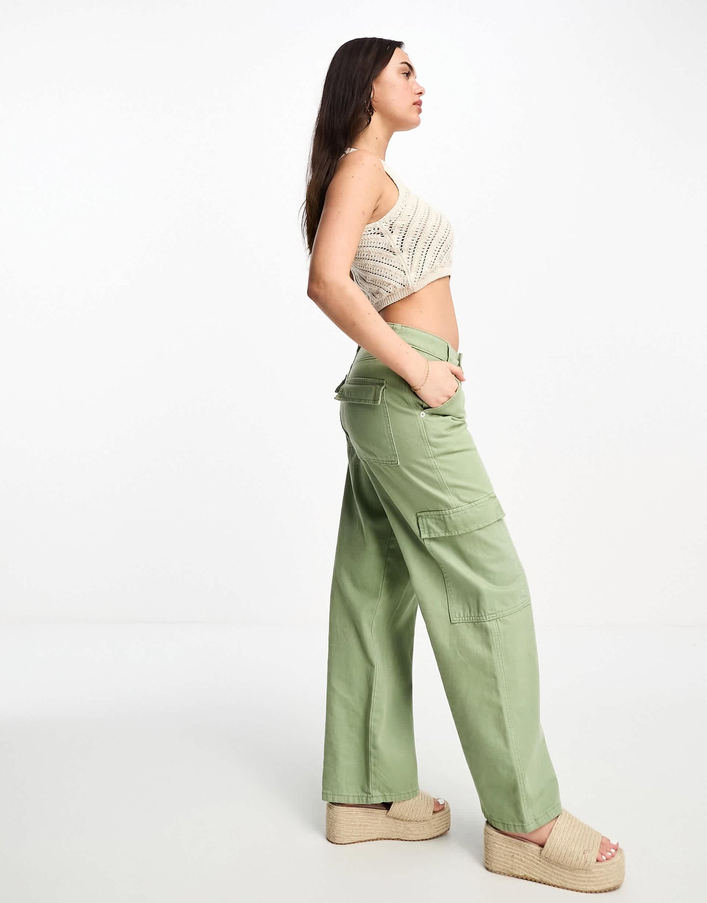 Stradivarius crochet one shoulder top in natural