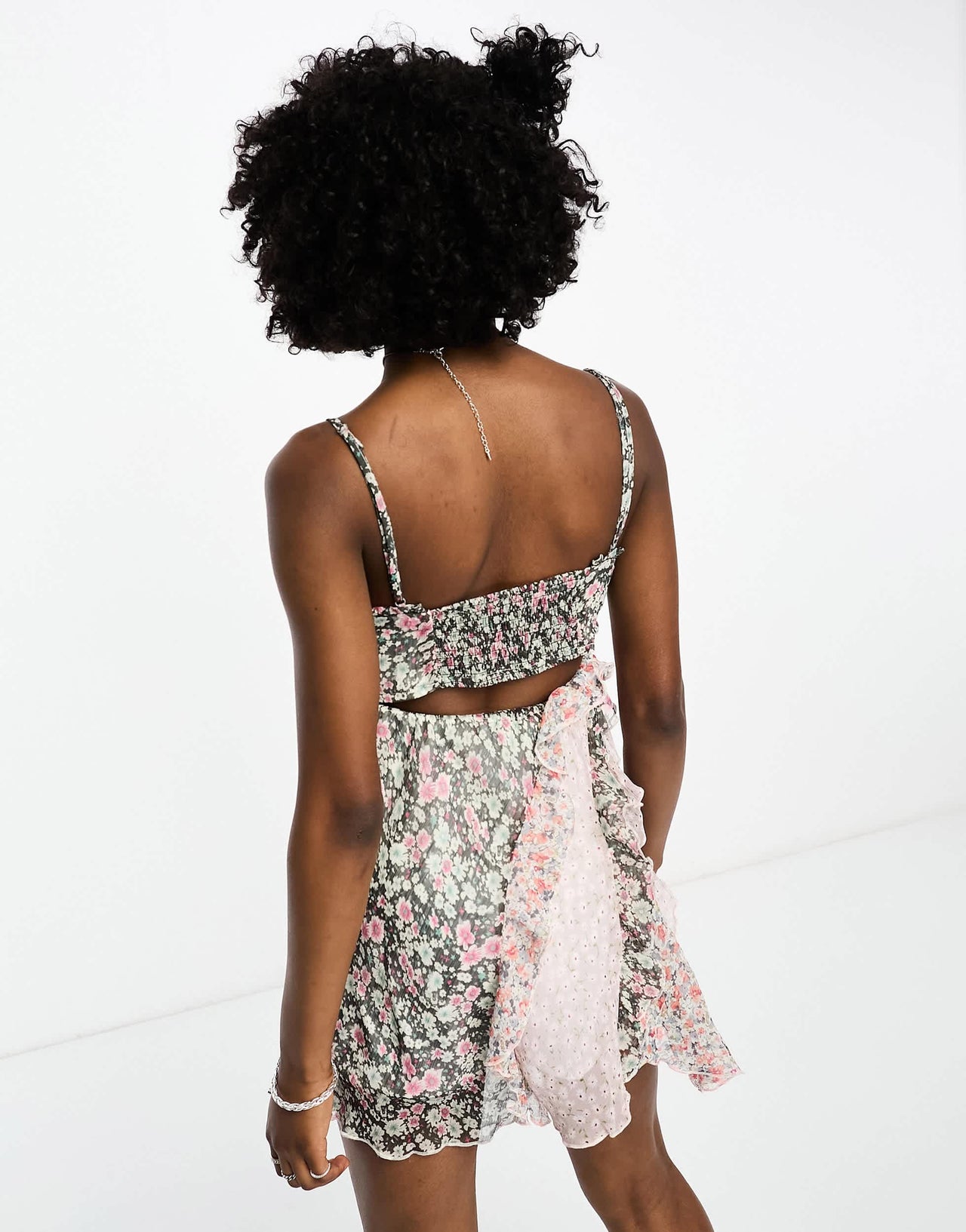 Stradivarius STR spliced ruffle mini dress in mixed print