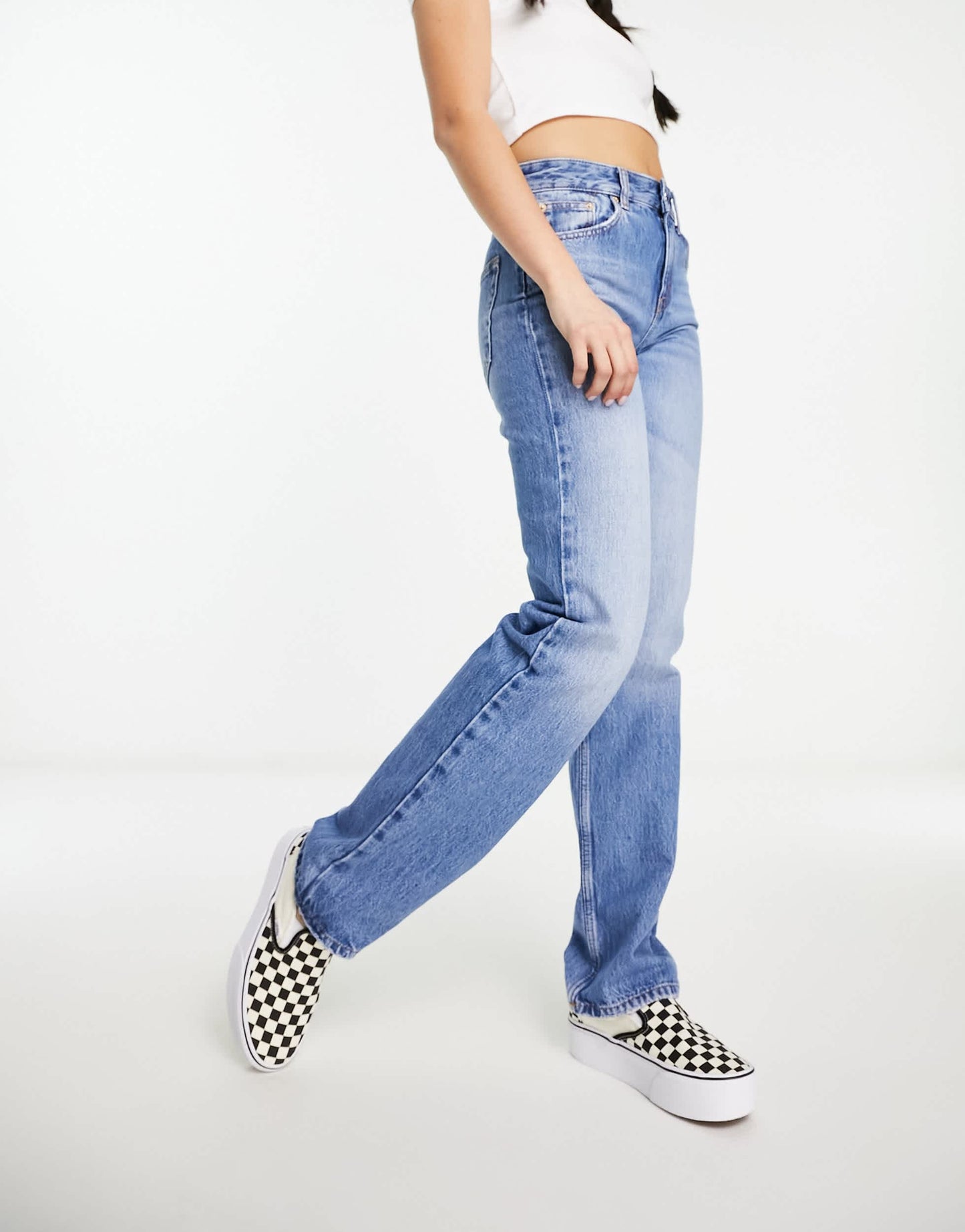 Pull&Bear mid rise straight leg jeans in mid blue