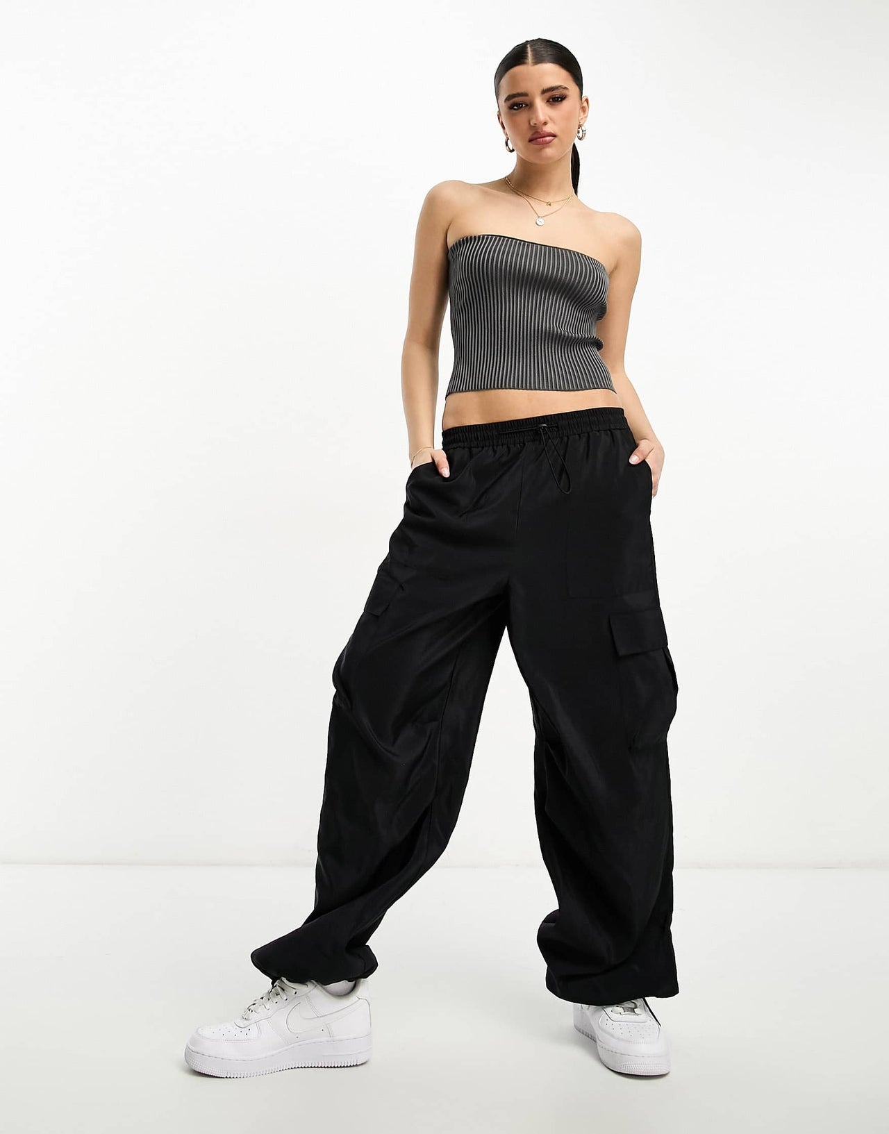 Pull&Bear acid wash bandeau tube top in charcoal