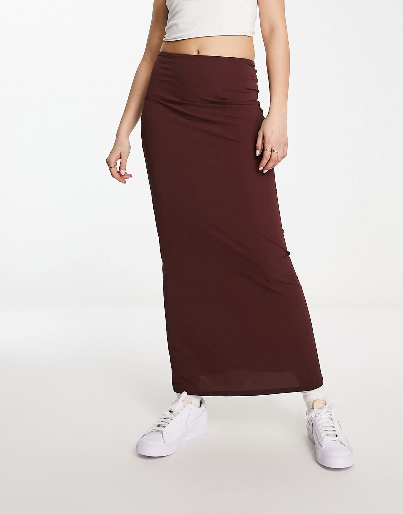 Pull&Bear slinky column maxi skirt in aubergine
