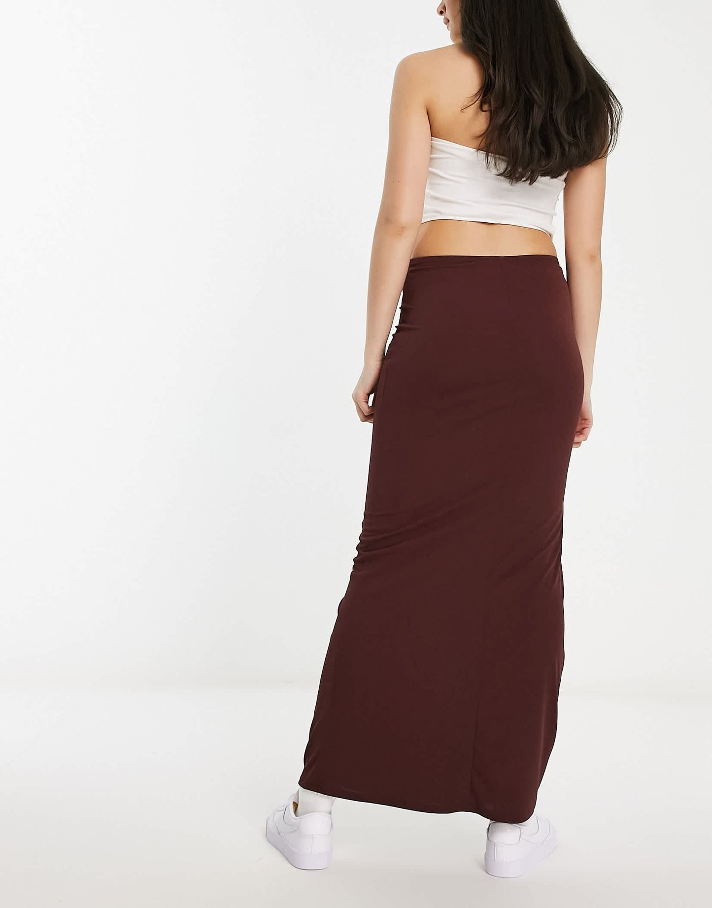 Pull&Bear slinky column maxi skirt in aubergine