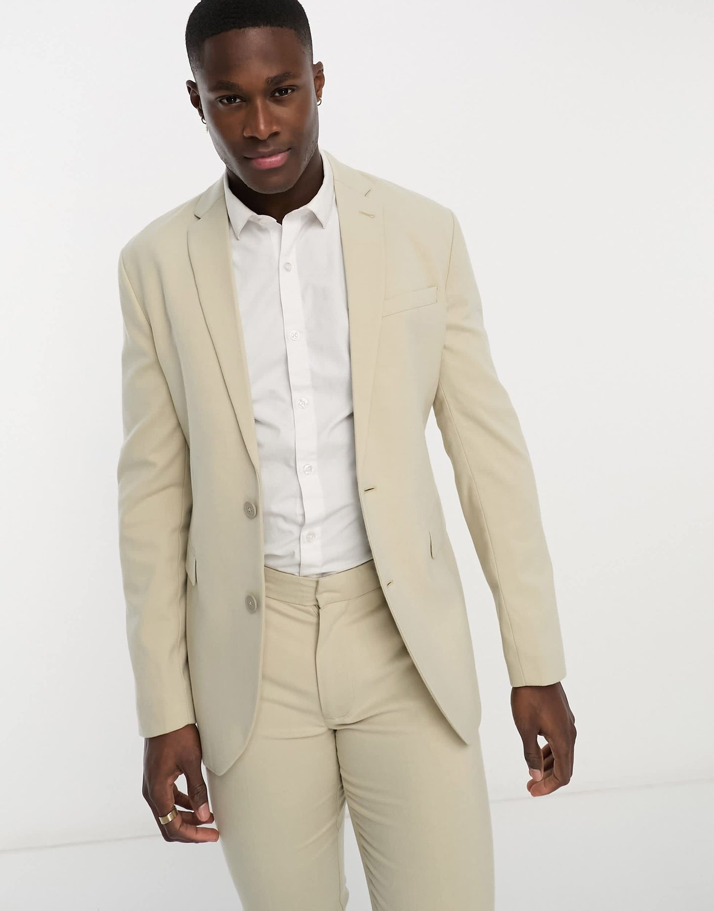 New Look single breasted skinny suit jacket in oatmeal