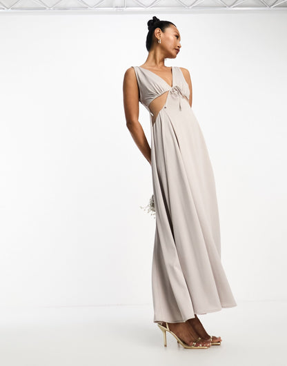 ASOS DESIGN strappy mesh insert cut out maxi dress in stone