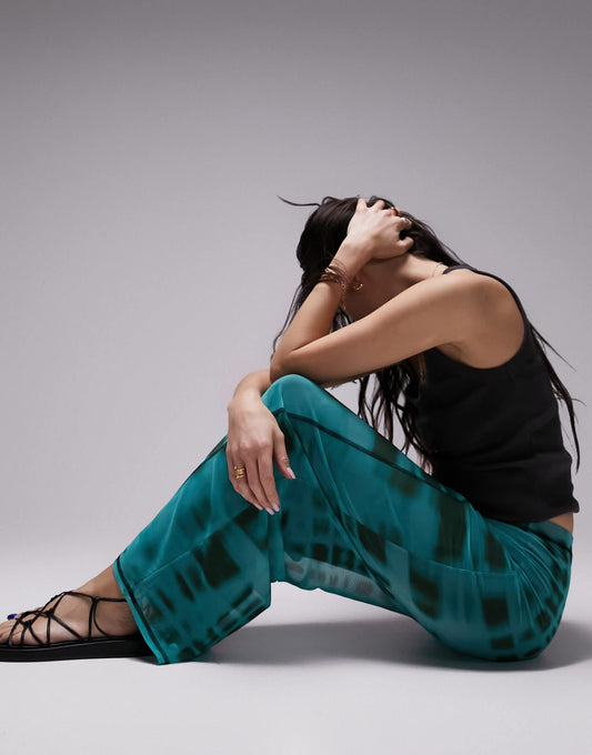 Topshop overlocking tie dye midi skirt in blue