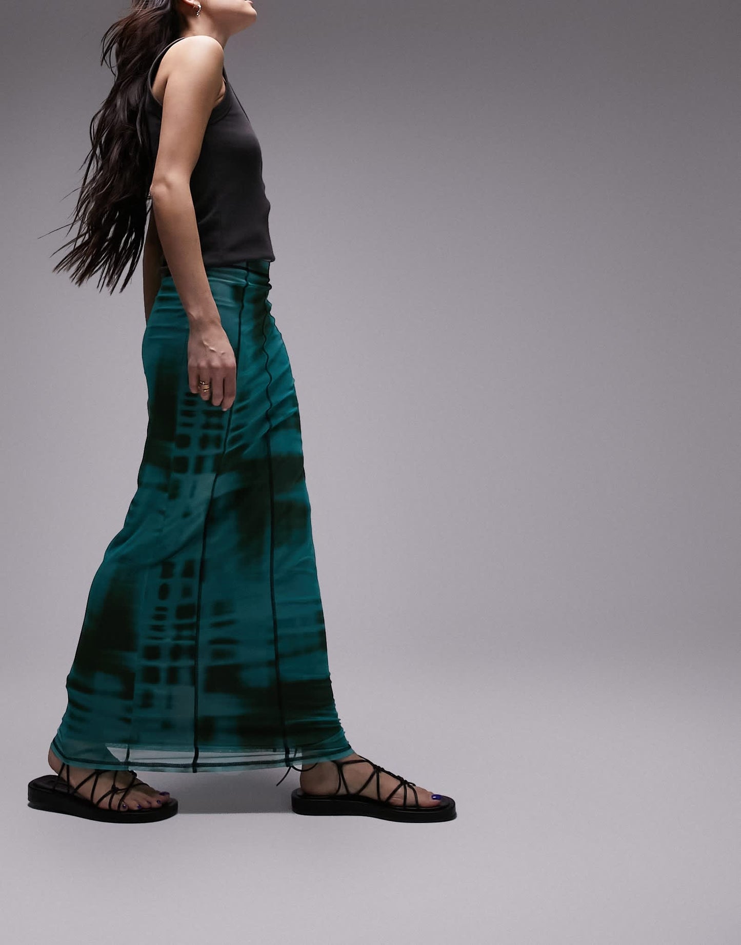 Topshop overlocking tie dye midi skirt in blue