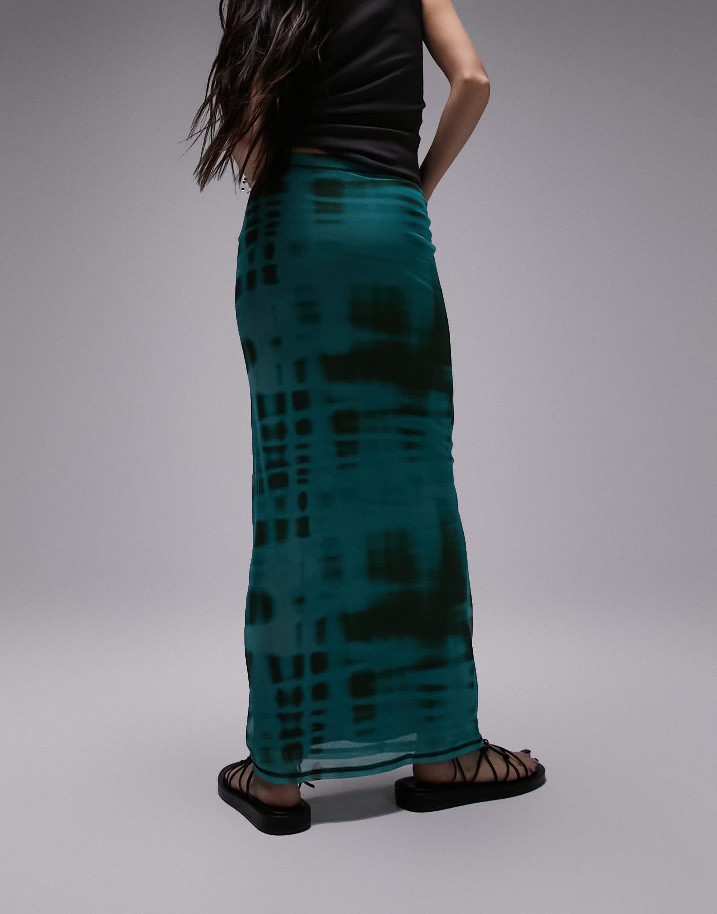 Topshop overlocking tie dye midi skirt in blue