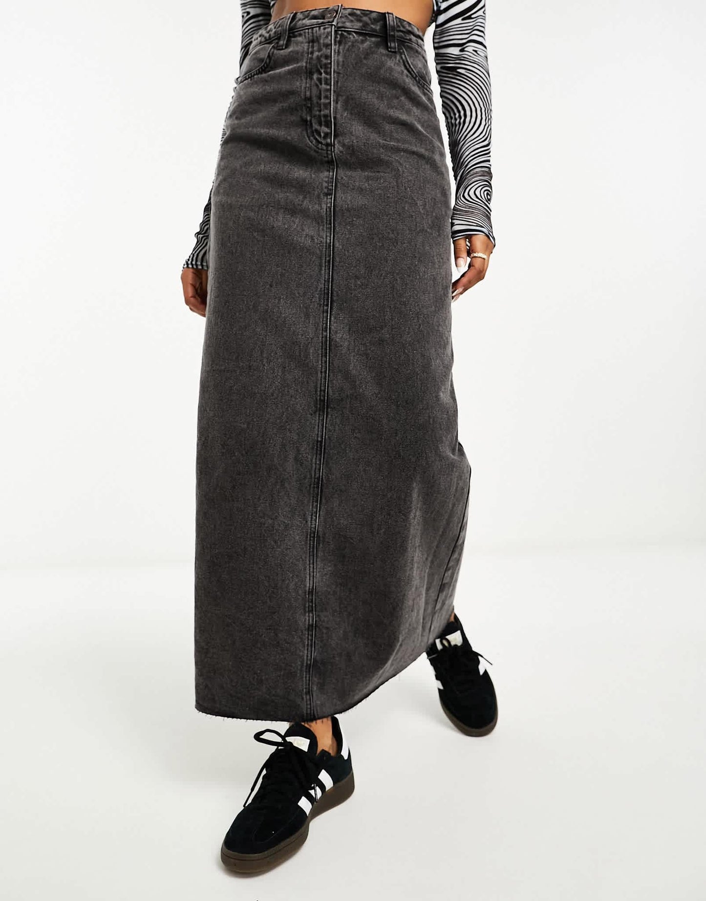 COLLUSION long maxi denim skirt in washed black