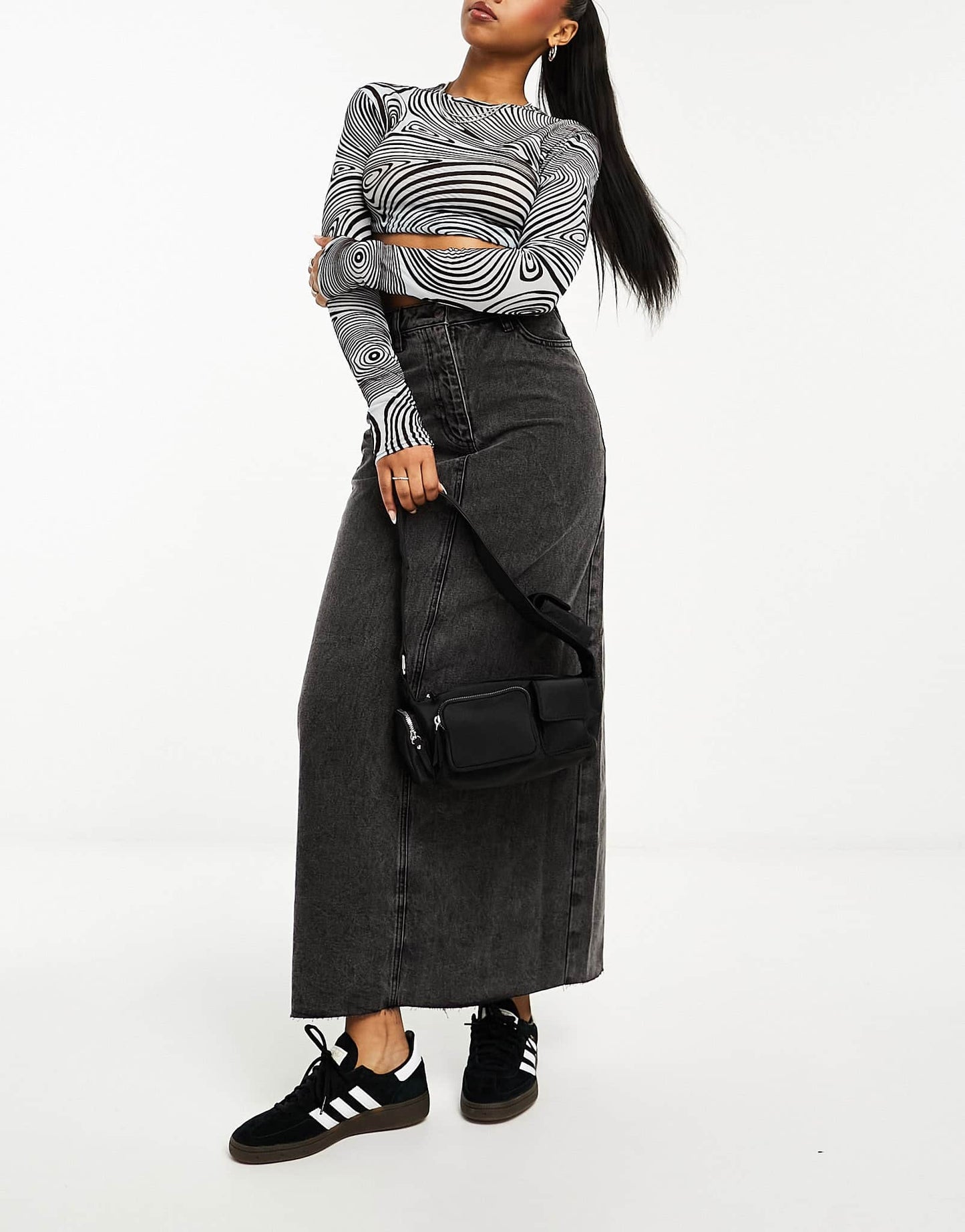COLLUSION long maxi denim skirt in washed black