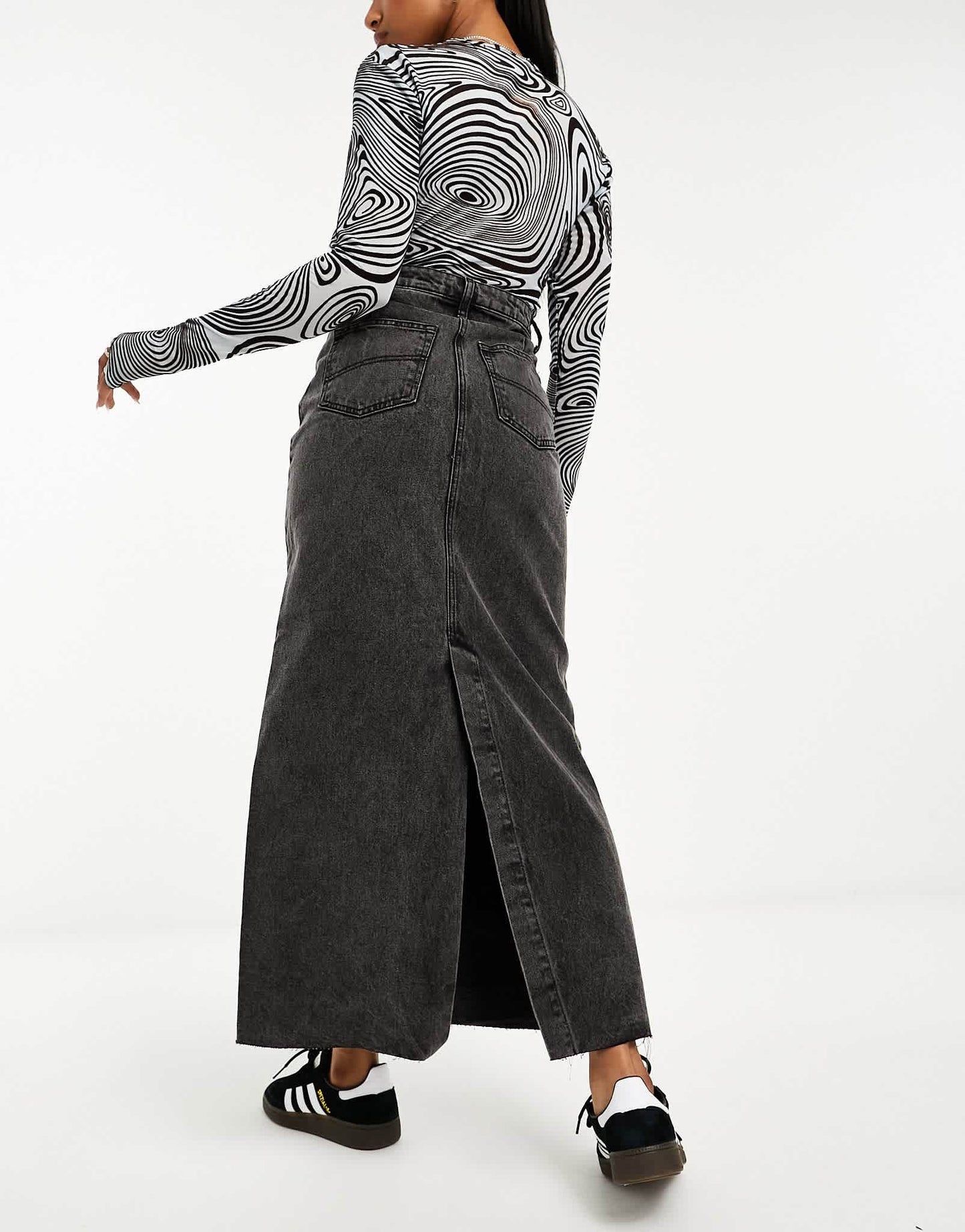 COLLUSION long maxi denim skirt in washed black