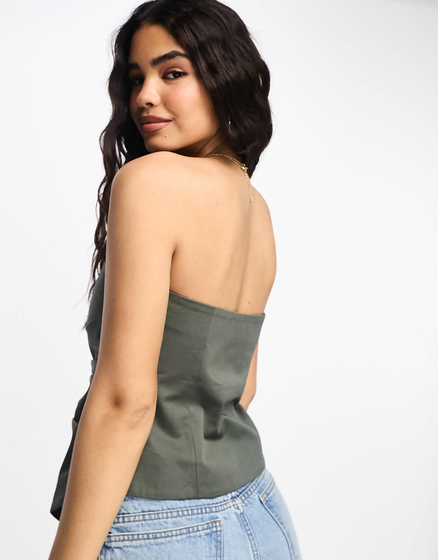 Urban Revivo bandeau corset shirt in grey