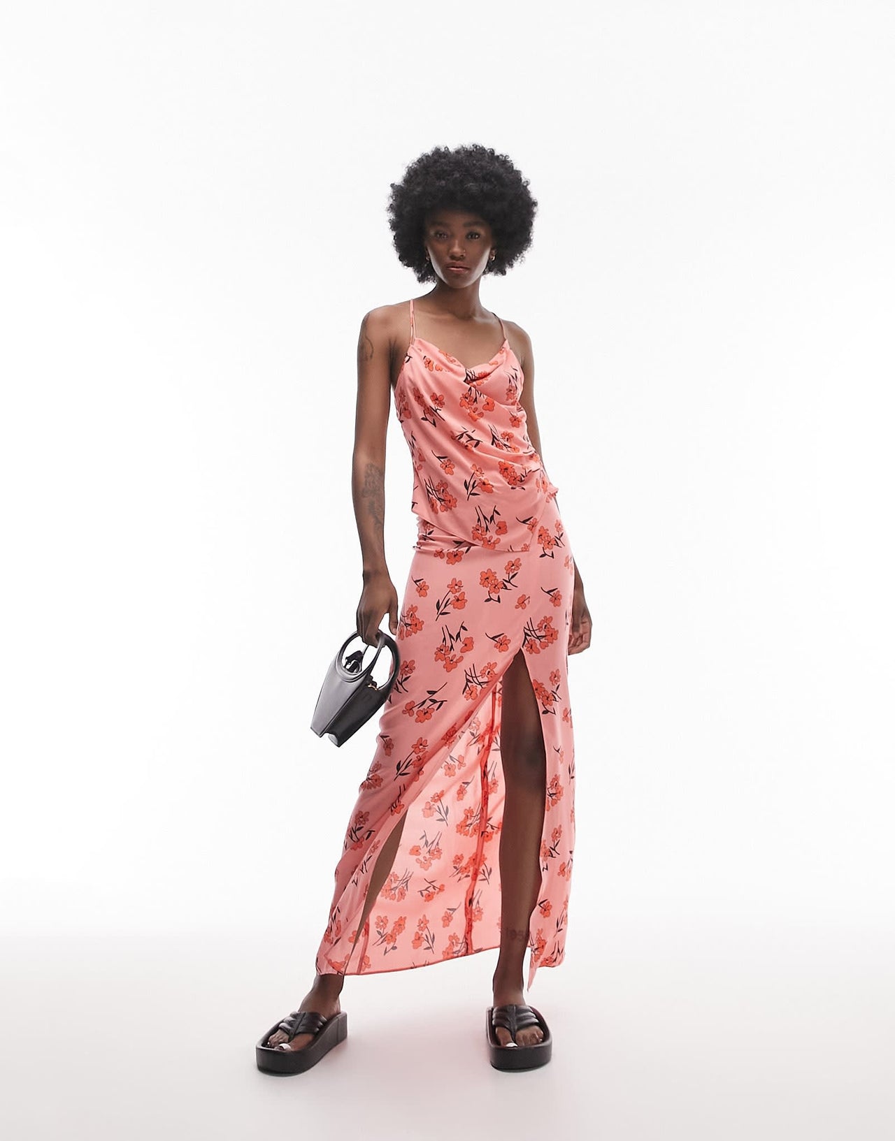 Topshop Tall co-ord cherry blossom cowl strappy cami in pink