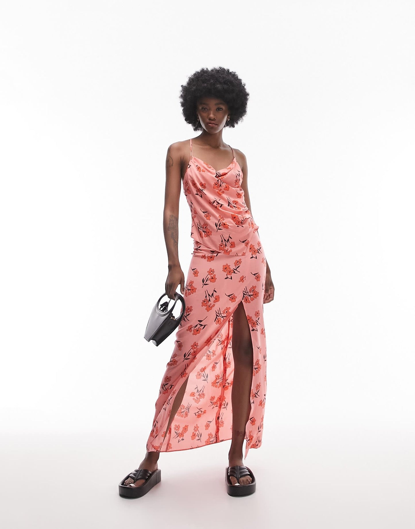 Topshop Tall co-ord cherry blossom cowl strappy cami in pink