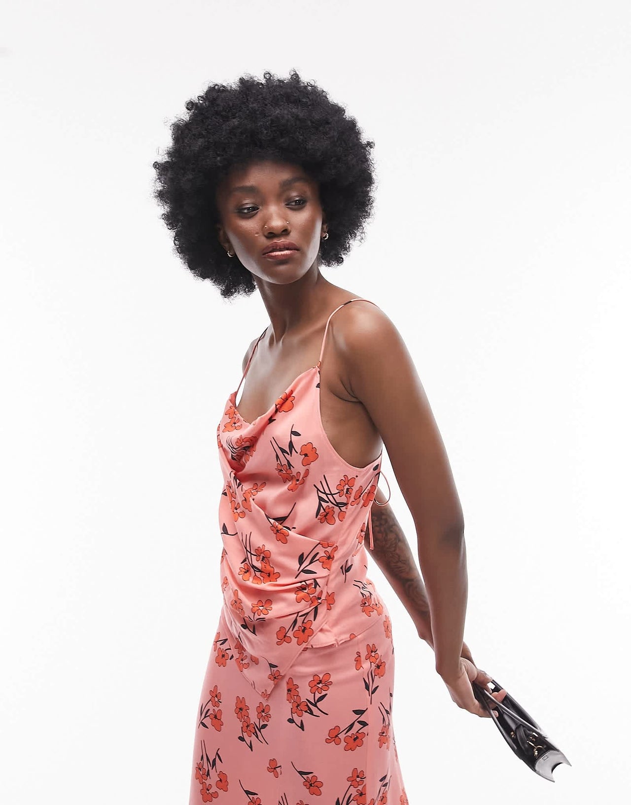 Topshop Tall co-ord cherry blossom cowl strappy cami in pink