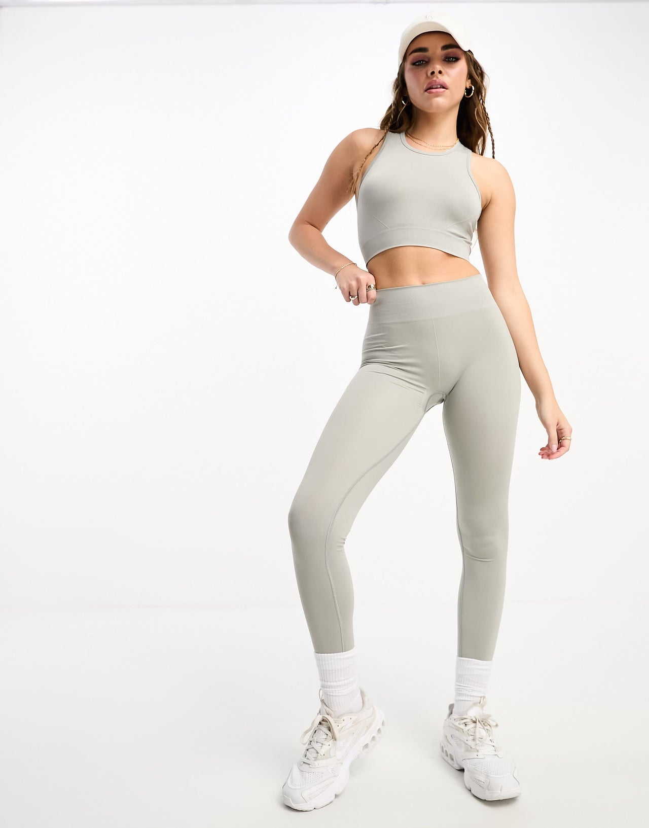 Pull&Bear seamless high waisted leggings co-ord in grey