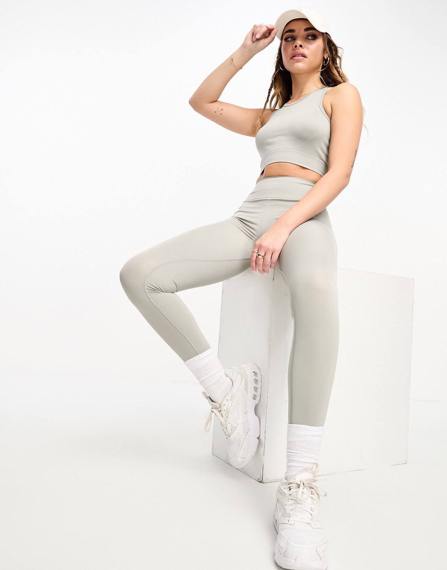 Pull&Bear seamless high waisted leggings co-ord in grey