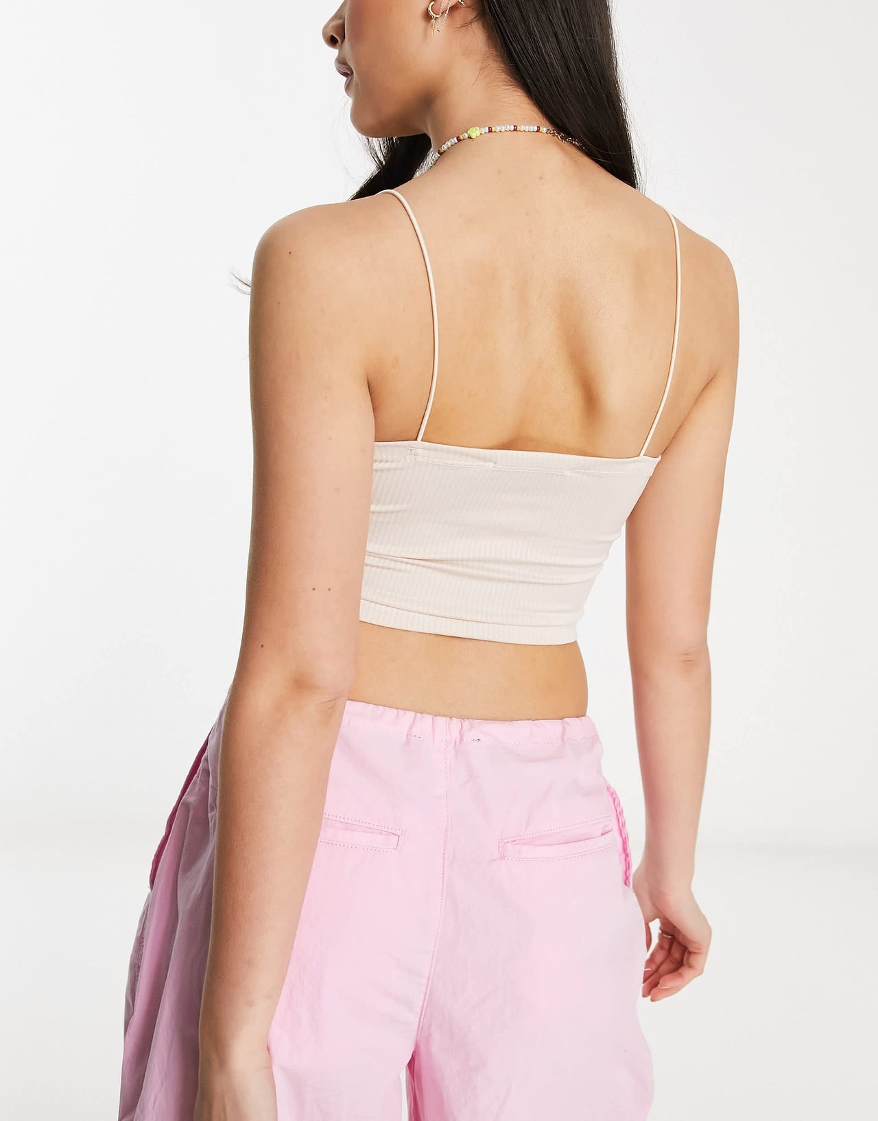 Pull&Bear 2 pack strappy ribbed tube crop top in black & nude