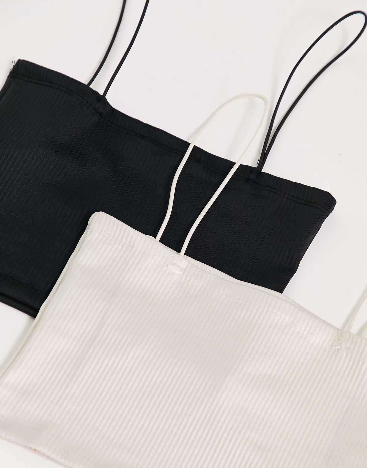 Pull&Bear 2 pack strappy ribbed tube crop top in black & nude