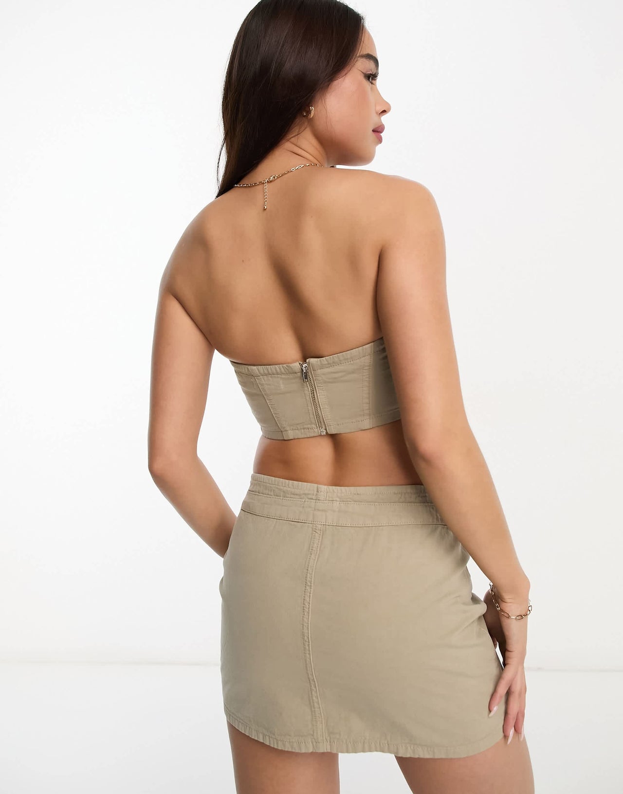 Pull&Bear bandeau corset co-ord in washed sand