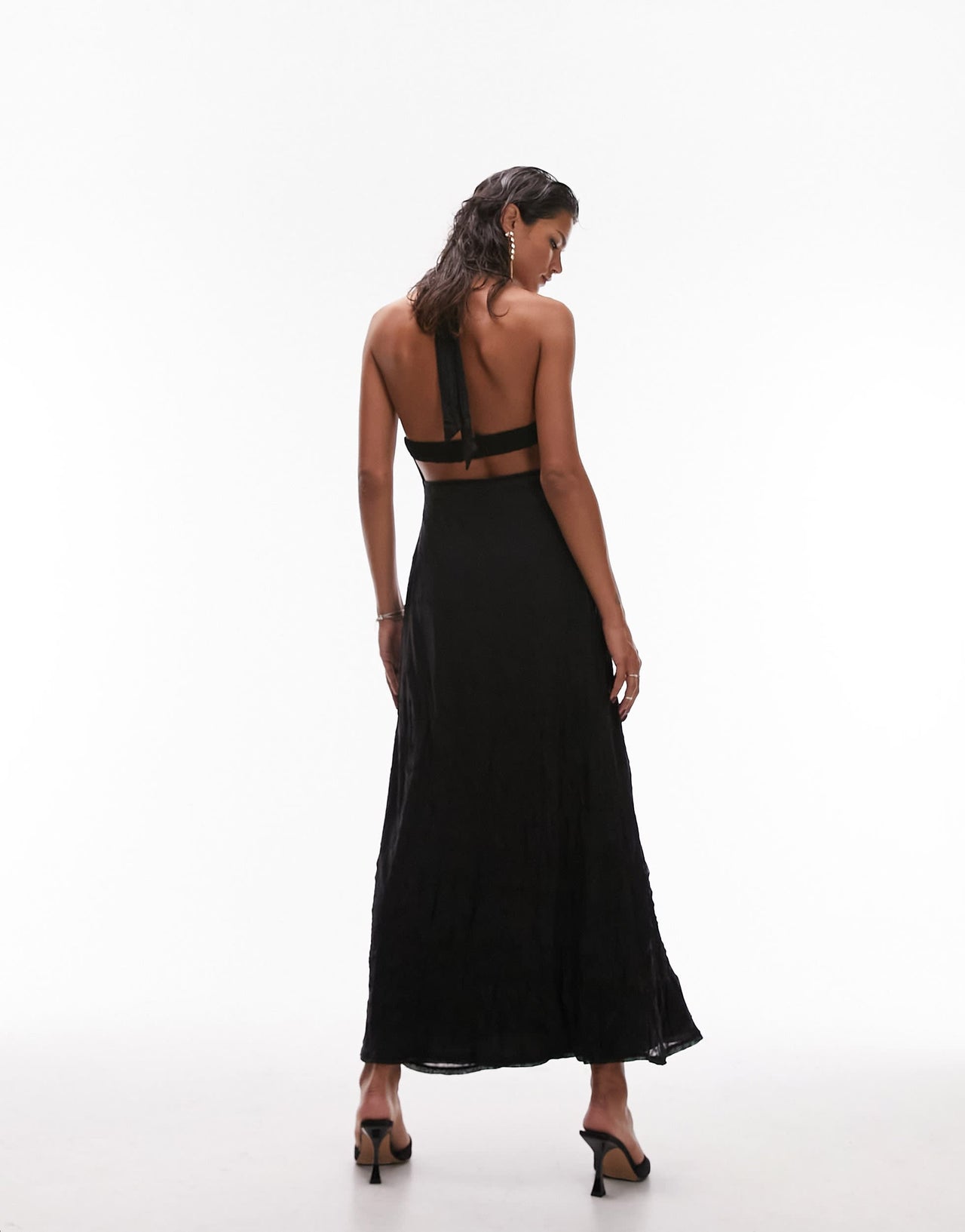 Topshop jersey textured mesh halter maxi dress in black