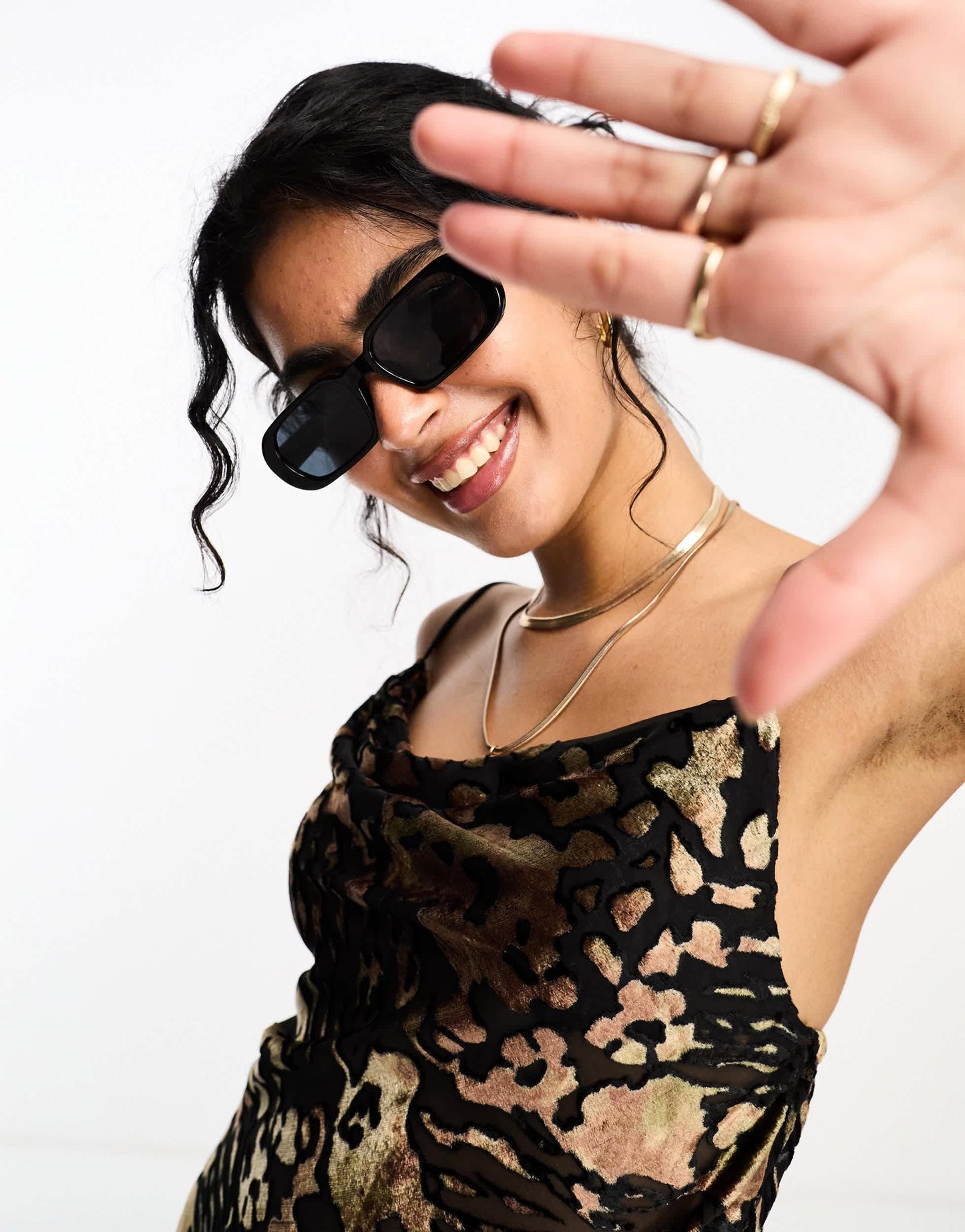 River Island cowl neck slinky beach dress in black and gold