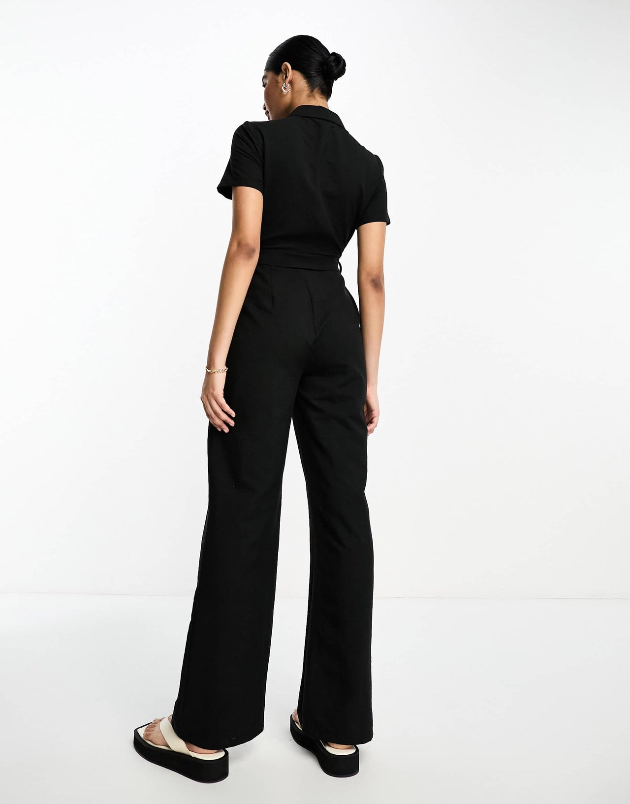 Miss Selfridge belted soft utility jumpsuit in black