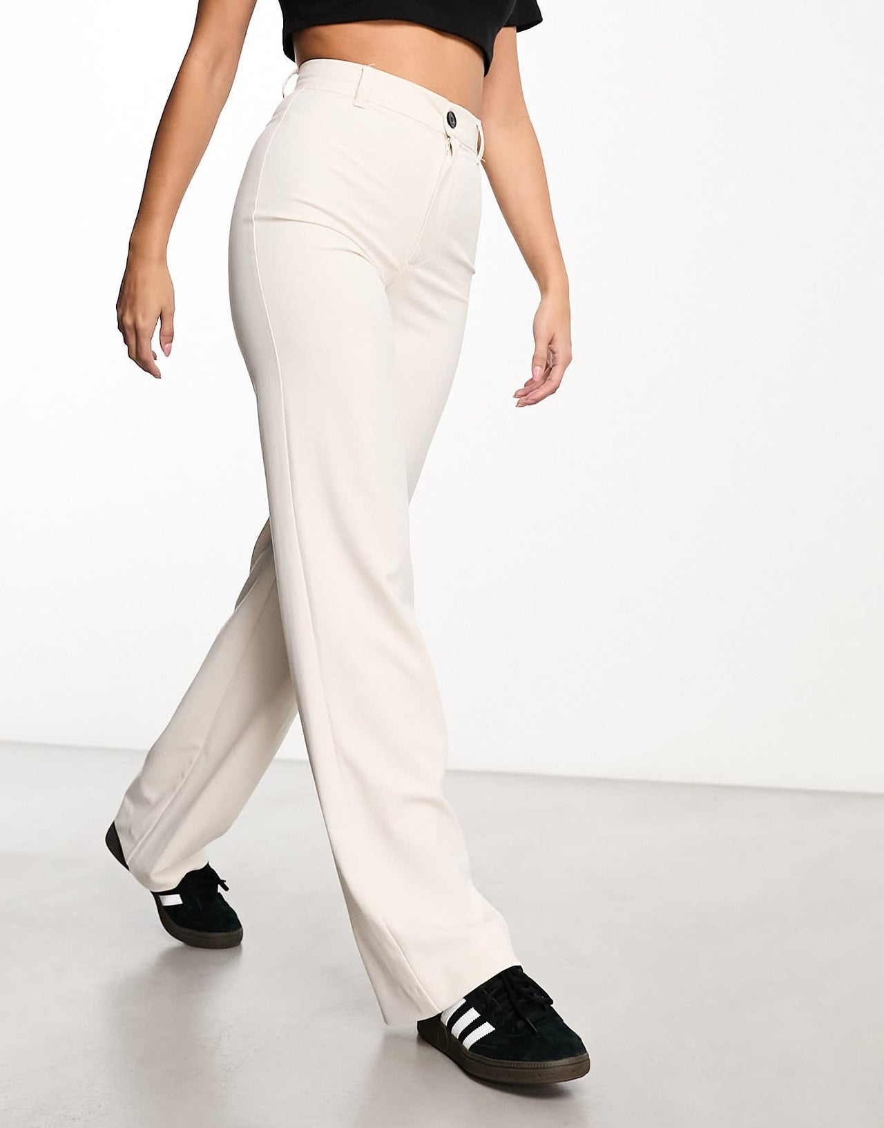Pull&Bear high waisted tailored trousers in ecru