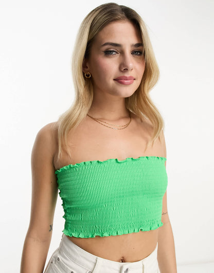 Monki textured bandeau top in green