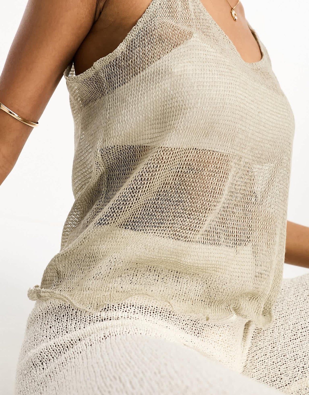 Pull&Bear knitted cami top in pale khaki