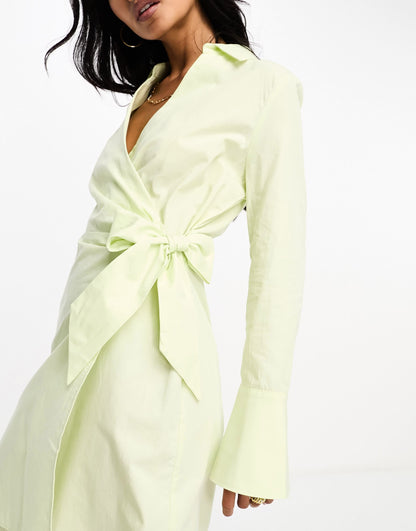 River Island wrap shirt dress in green