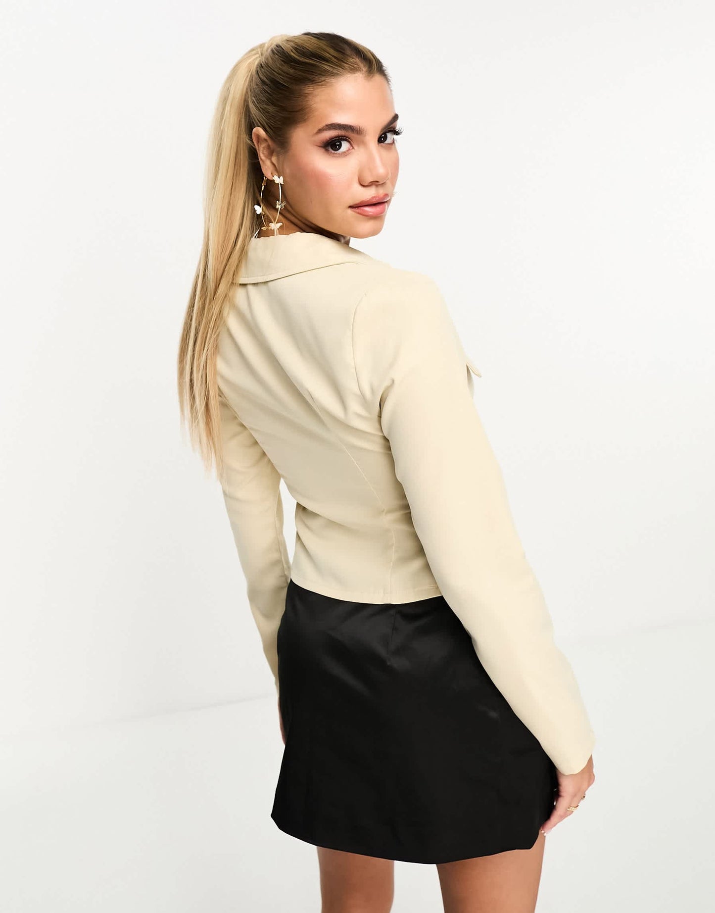 I Saw It First cut out cropped utility shirt co-ord in stone