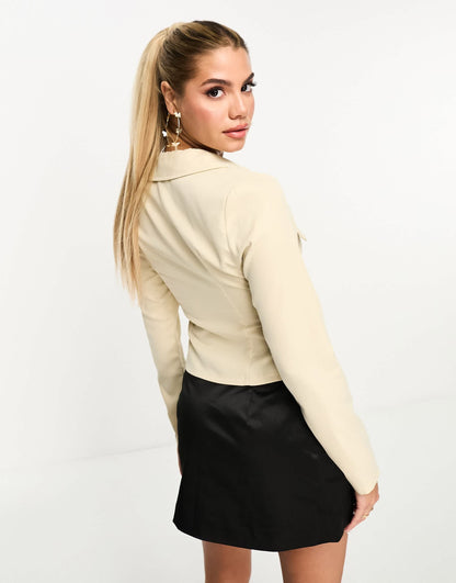 I Saw It First cut out cropped utility shirt co-ord in stone
