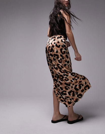 Topshop tuck split midi skirt in leopard print