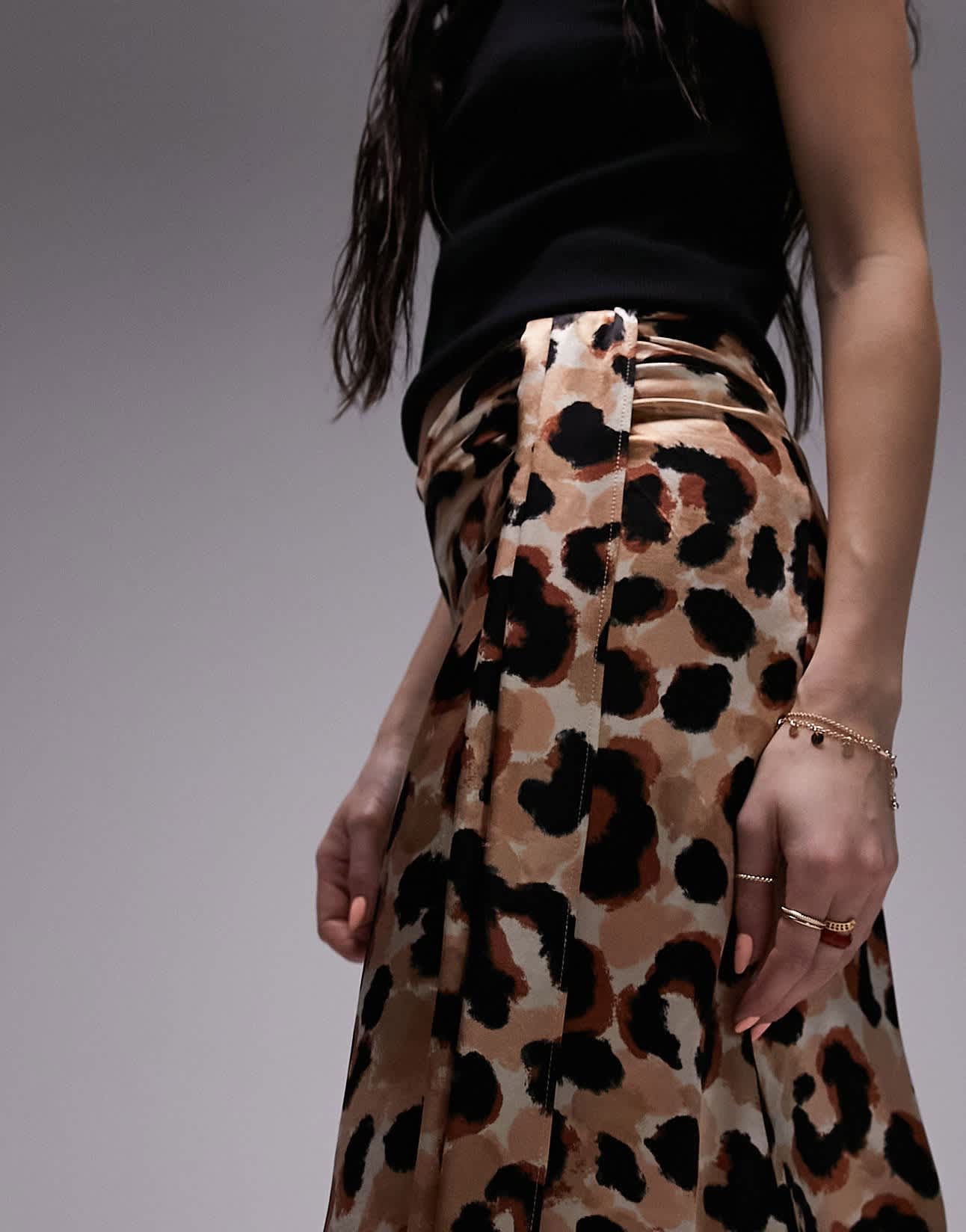 Topshop tuck split midi skirt in leopard print