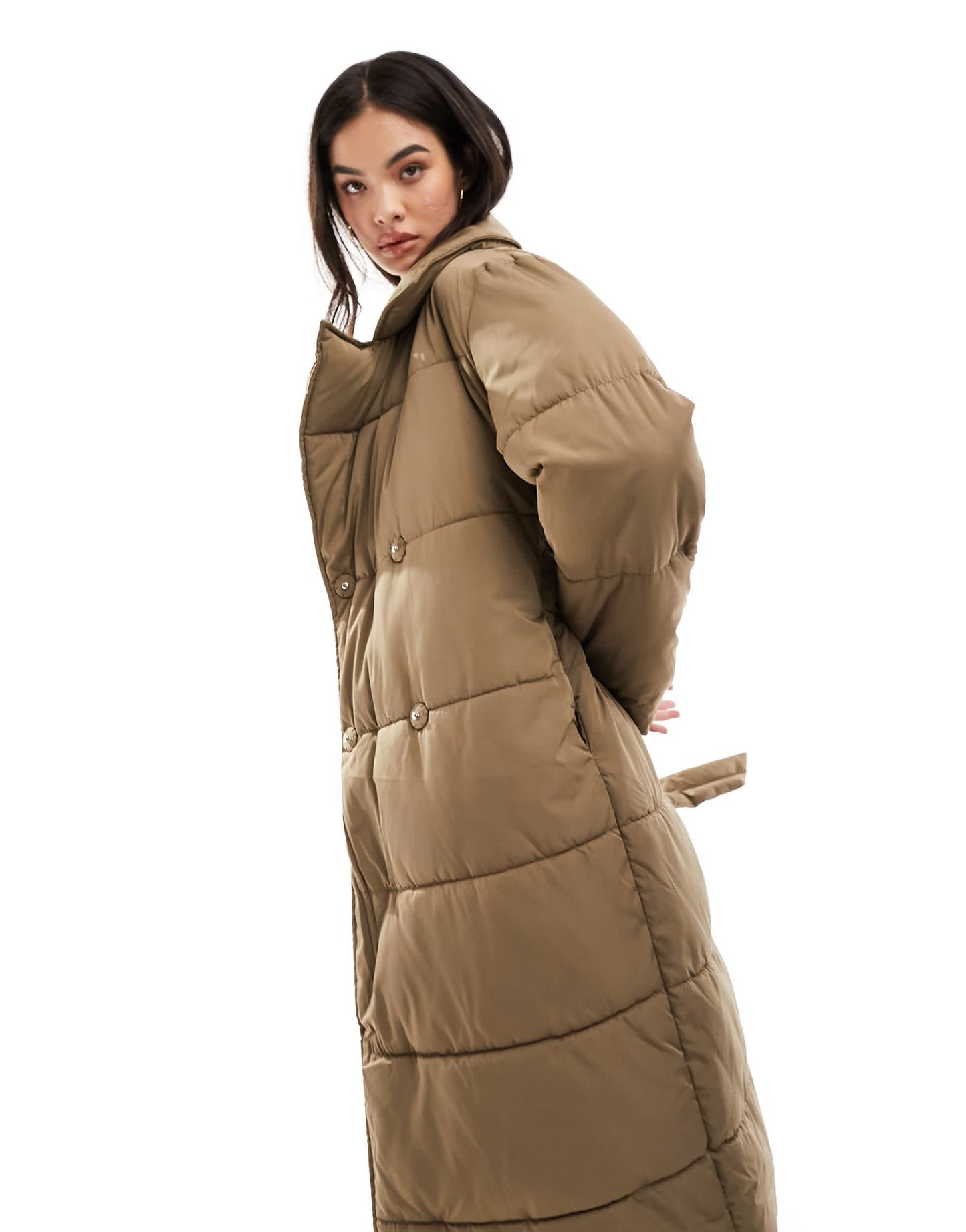 Y.A.S padded belted maxi coat in brown