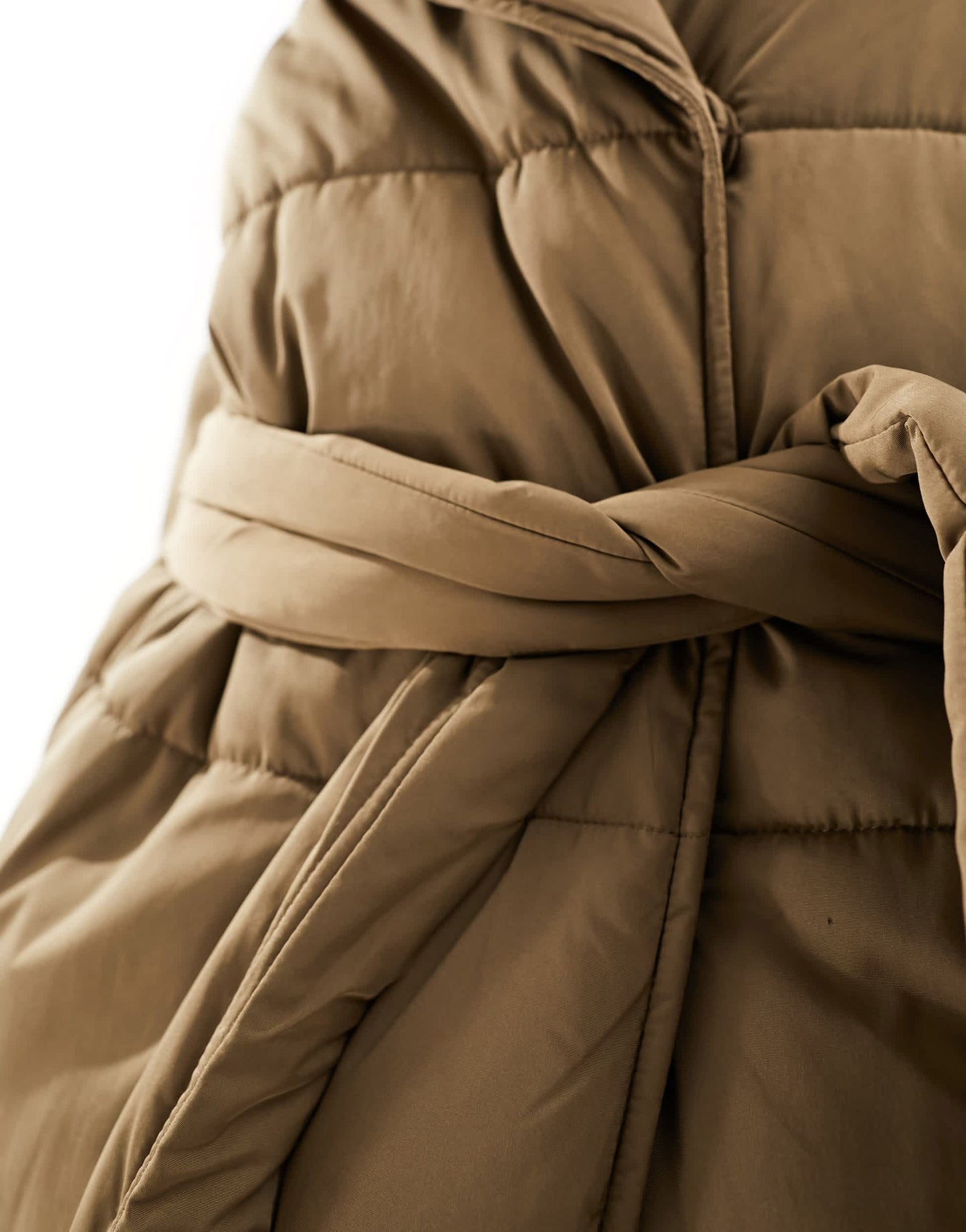 Y.A.S padded belted maxi coat in brown