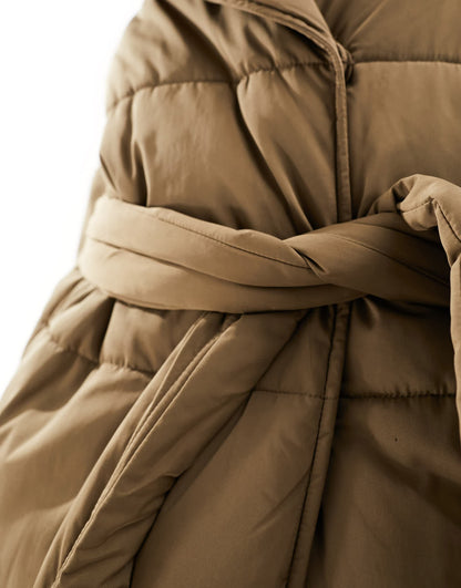 Y.A.S padded belted maxi coat in brown