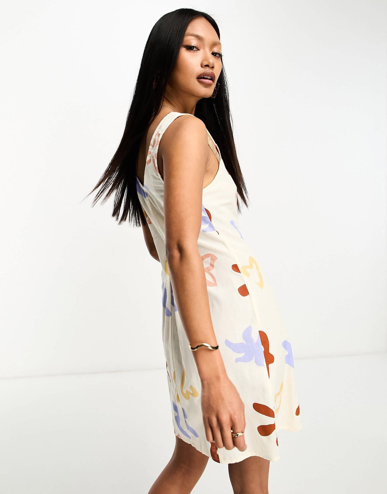 ASOS DESIGN linen sweetheart mini dress with button detail in abstract print