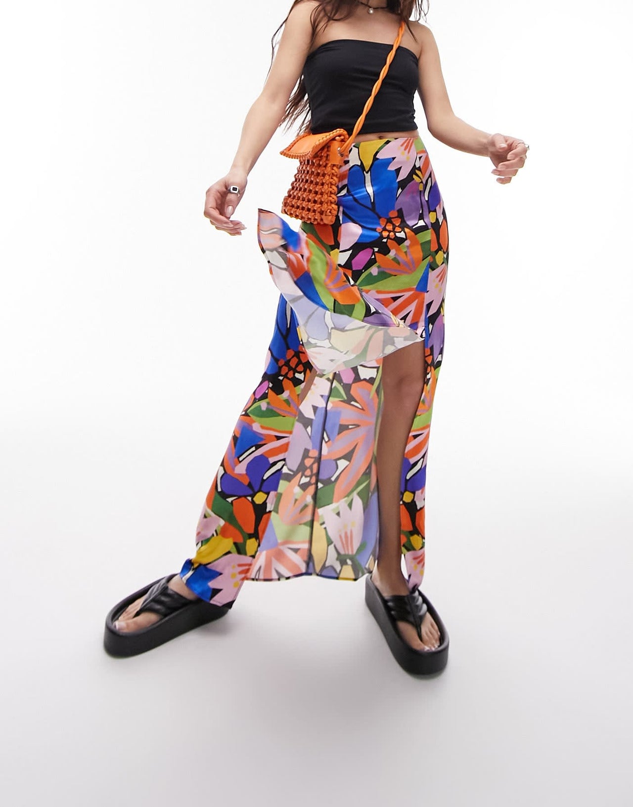 Topshop printed double split maxi skirt in multi