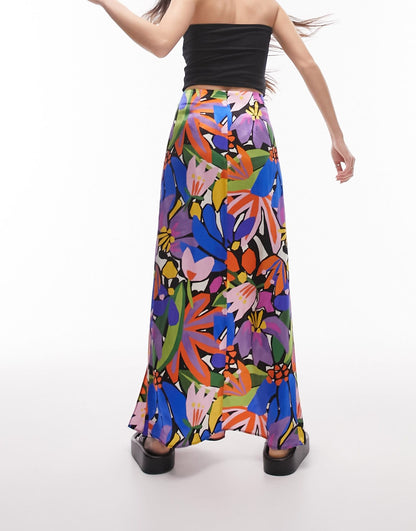 Topshop printed double split maxi skirt in multi