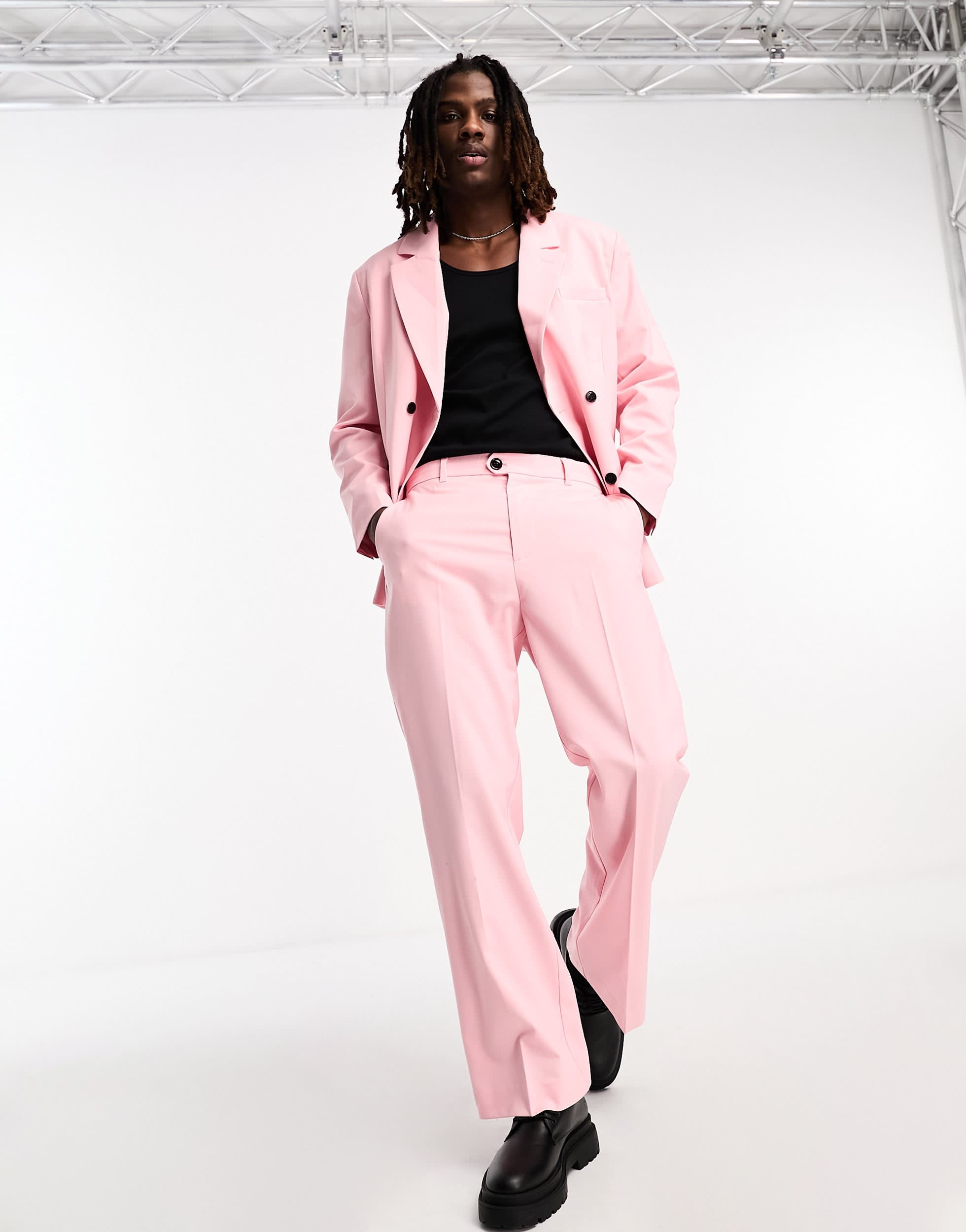 Weekday Franklin co-ord flared trousers in powder pink exclusive to ASOS