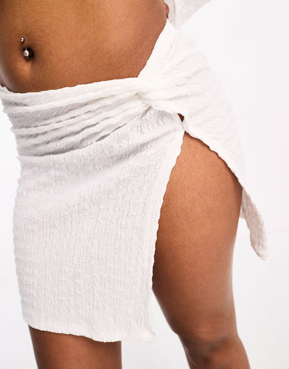 ASOS DESIGN co-ord textured twist side mini skirt in white