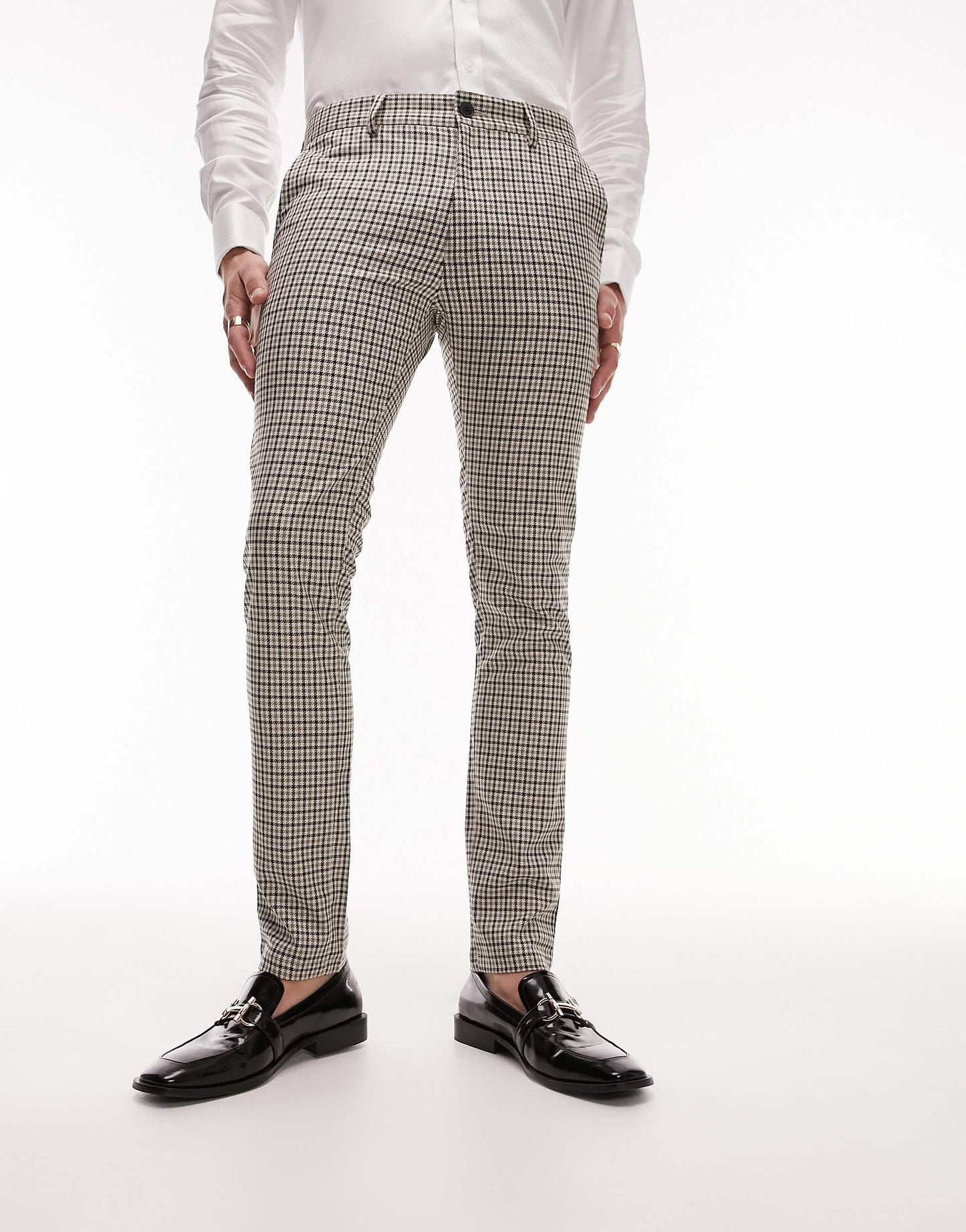 Topman beige check suit trousers