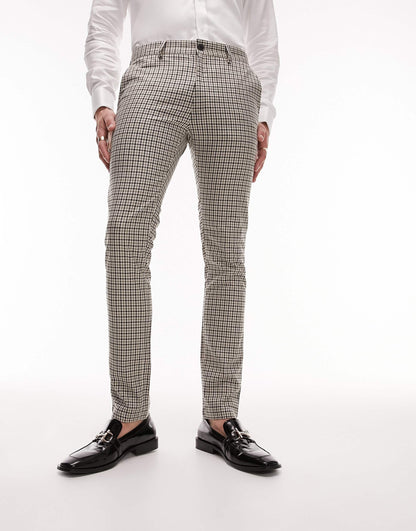 Topman beige check suit trousers