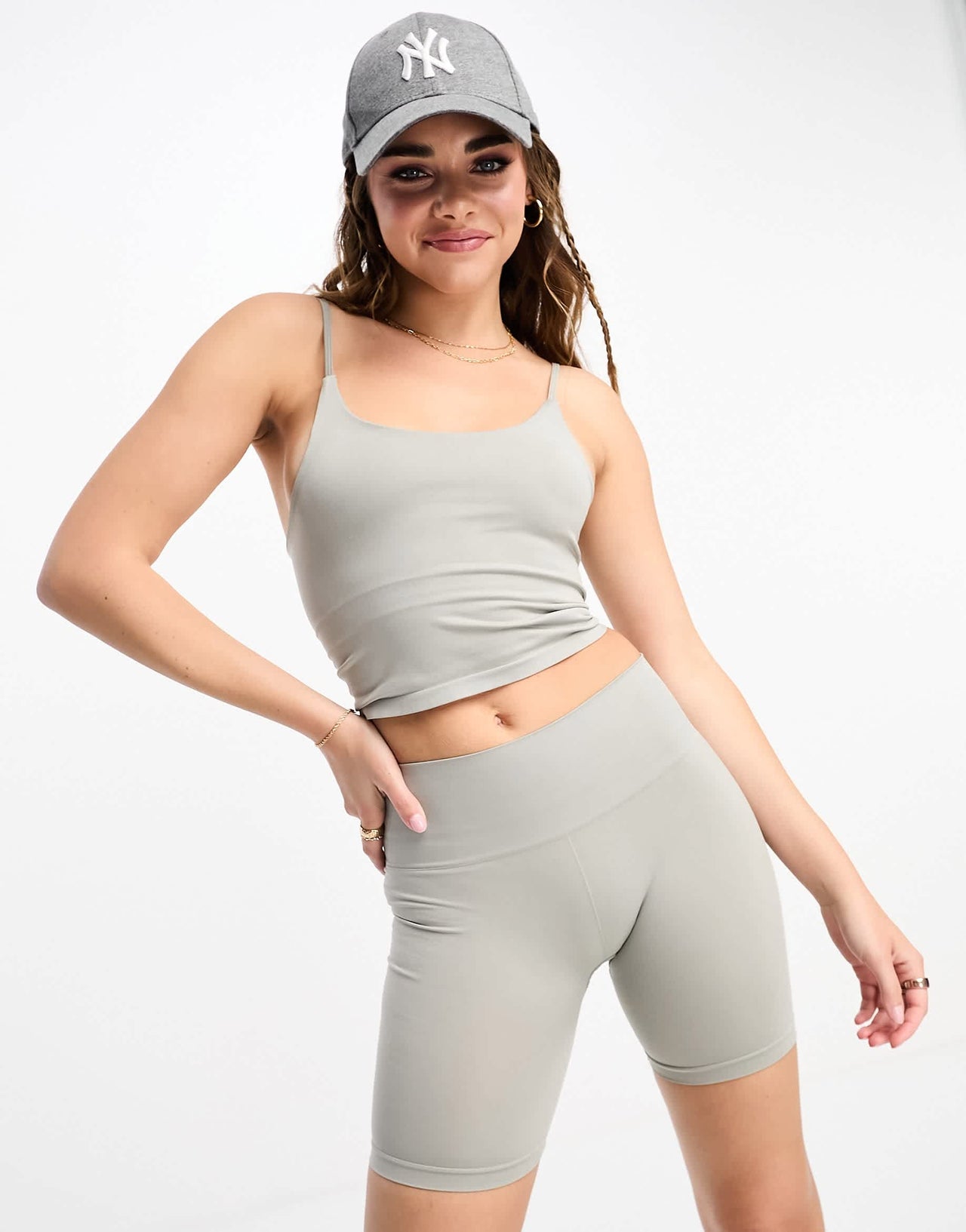 Pull&Bear seamless high waisted legging shorts co-ord in grey