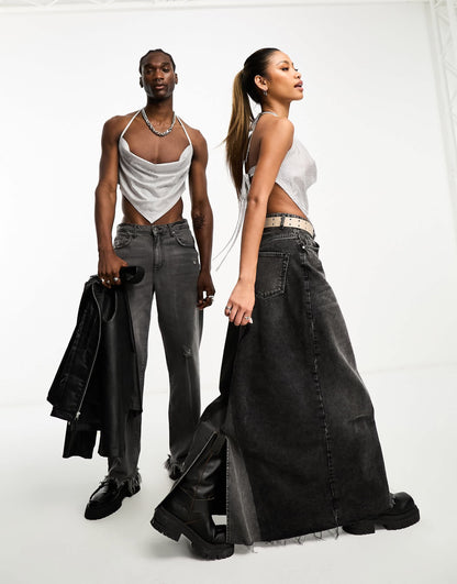 COLLUSION Unisex backless sequin cami top in silver