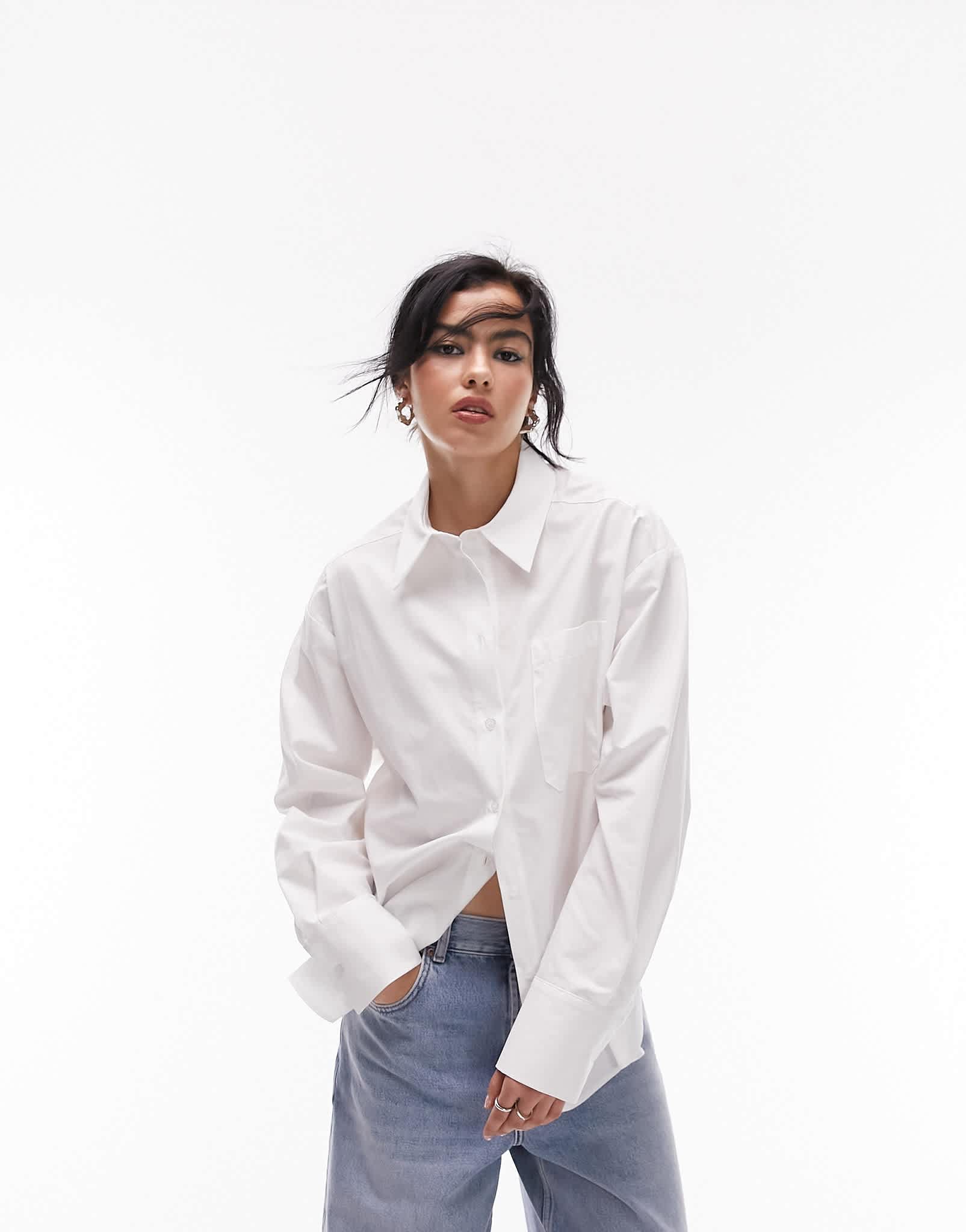 Topshop poplin tuck shirt in white