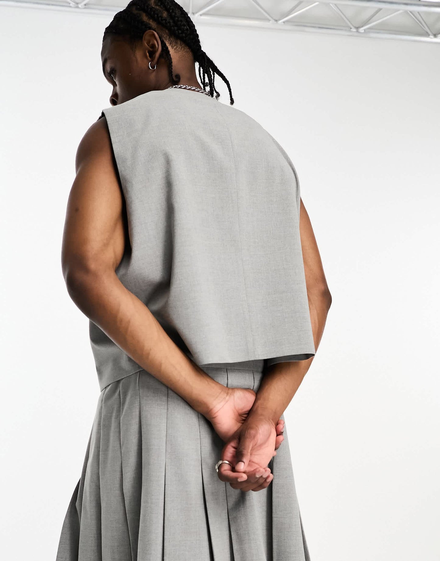 ASOS DESIGN boxy crop suit waistcoat in grey