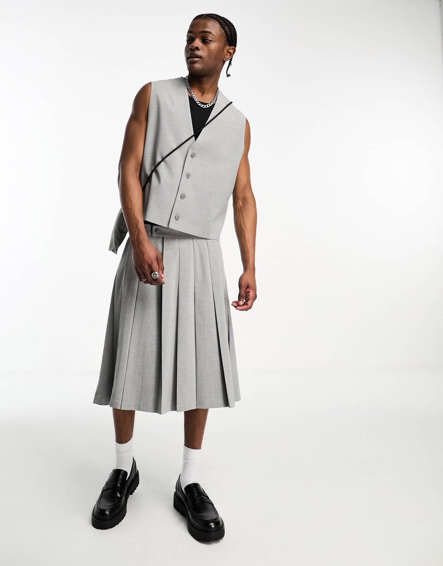 ASOS DESIGN boxy crop suit waistcoat in grey
