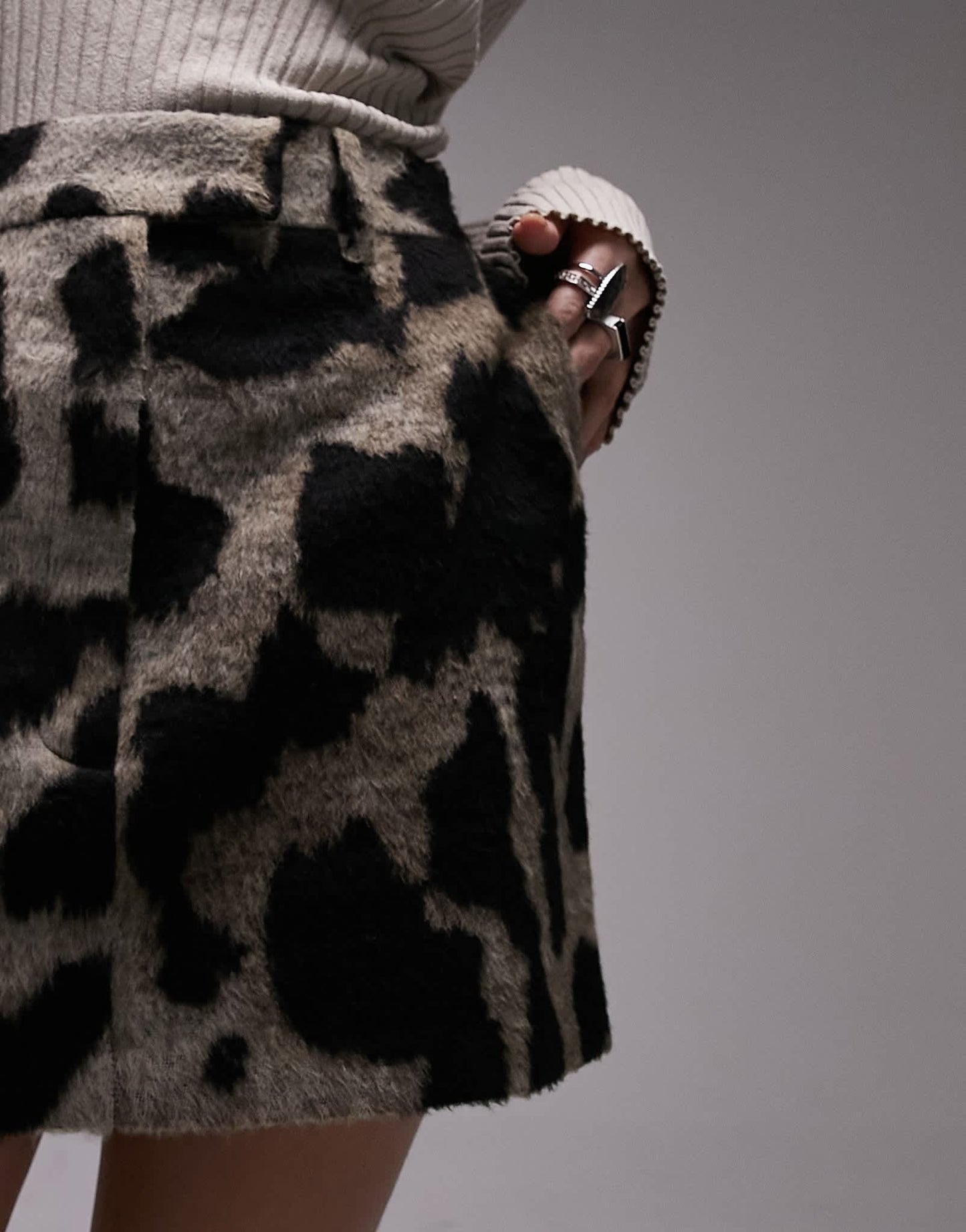 Topshop co-ord brushed wool mini skirt in leopard print